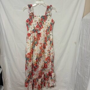 Maurices floral print smocked ruffle tank midi maxi dress.